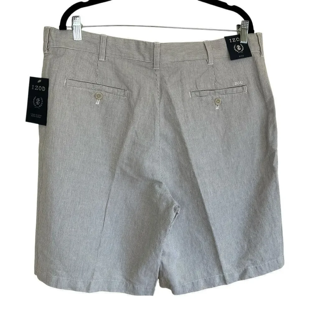 Izod Mens Striped Linen Blend Flat Front Chino Shorts 9.5” Inseam NWT Sz 38
